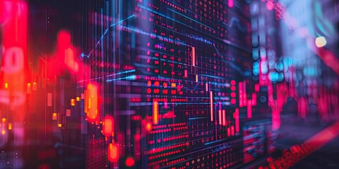 Obraz premium Abstract digital data display in red and blue.