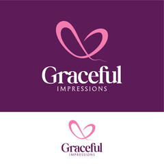 Graceful impression heart love pink fashion logo design ideas business name editable vector template  royalty free image