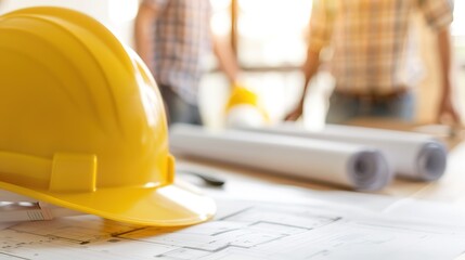 Collaborative Design: Engineers and Architects Planning on Construction Site with Blueprints