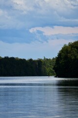 Soothing landscape of the lake in the forest.