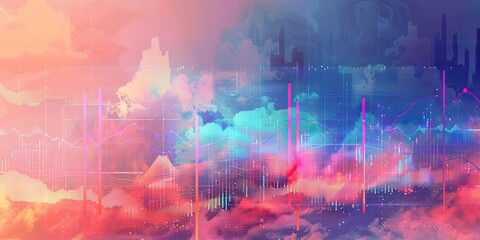 Obraz premium Abstract colorful city skyline with data visualizations.