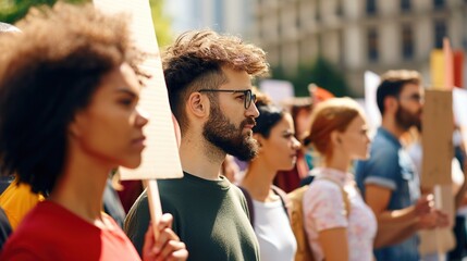 Obraz premium United in Purpose: Diverse Group of Activists Marching for Social Solidarity
