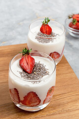 Strawberry Yogurt with Chia Seeds in Glasses