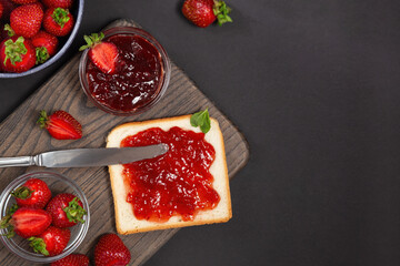 Toast With Strawberry Jam And Fresh Strawberries