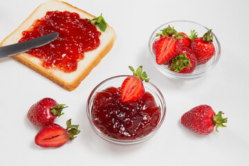 Strawberry Jam On Bread Toast With Fresh Strawberries