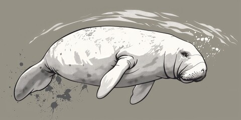 Fototapeta premium A manatee swims through the water.