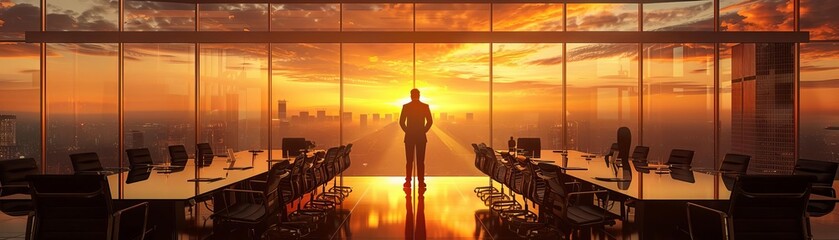 Fototapeta premium Executive meeting room, leaders assessing talent data on projector, warm ambient lighting, panoramic view, formal setting, high clarity