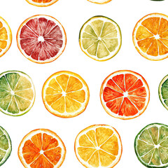 Obraz premium Exotic Tropical Citrus Orange Watercolor Seamless Pattern Design with Isolated White Background