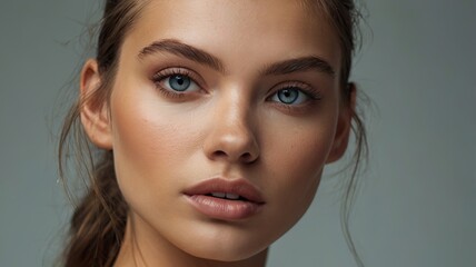 Naklejka premium A woman with blue eyes and brown hair