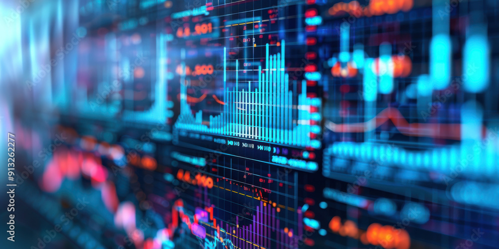 Aufkleber digital display of stock market data with graphs and charts, highlighting financial analysis and tra