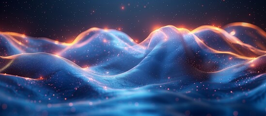 Fototapeta premium Beautiful abstract wave technology background with blue and orange light