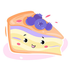 cute blueberry cheesecake vector illustration sticker