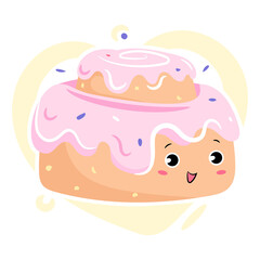 cute cinnamon roll dessert vector illustration sticker