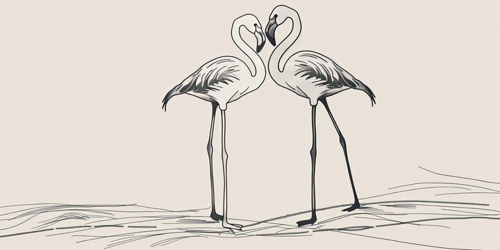 two flamingos in love, black and white clip art preview