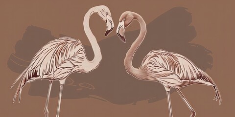 Two pink flamingos facing each other.