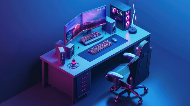 High-Tech Gaming Setup with Dual Monitors
