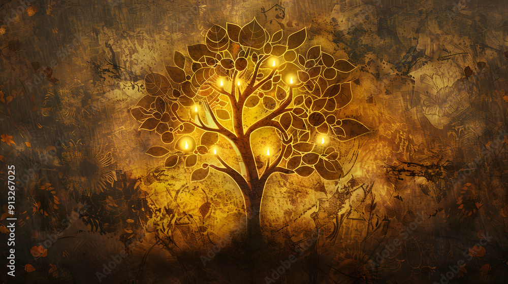 Poster tree of life with leaf-shaped user icons connected by glowing sap channels.
