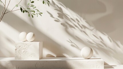 Minimalist Composition with White Eggs and Shadow Play