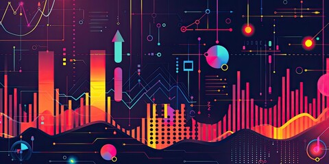 Abstract geometric shapes and lines in neon colors.