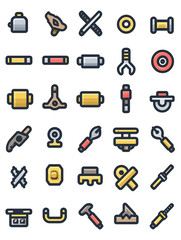 Collection of Colorful Skateboard Parts and Tools Icons, generative ai image