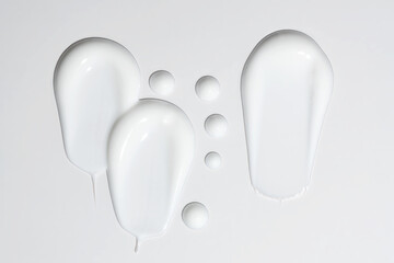 White cosmetic cream texture, skincare lotion swatch on white background. Face creme, body moisturizer, hair conditioner smear smudge stroke. Creamy beauty product closeup