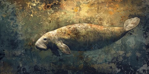 Fototapeta premium Manatee swimming in textured water.