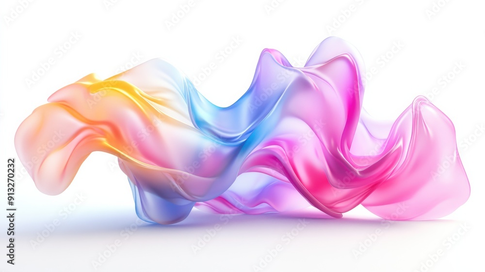 Poster abstract fluid shapes, 3d rendering illustration of colorful pastel color waves and cloth fabric flo