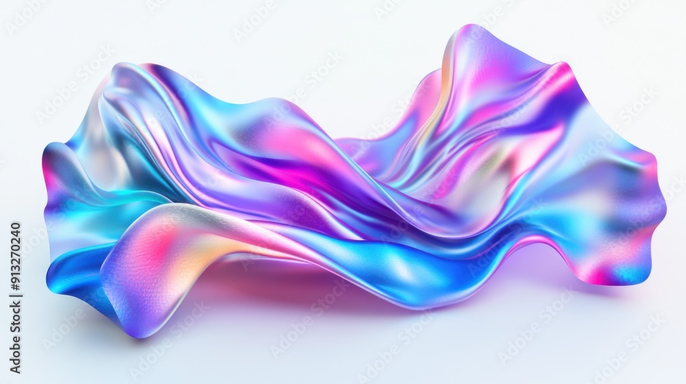 Aufkleber abstract fluid shapes, 3d rendering illustration of colorful pastel color waves and cloth fabric flo