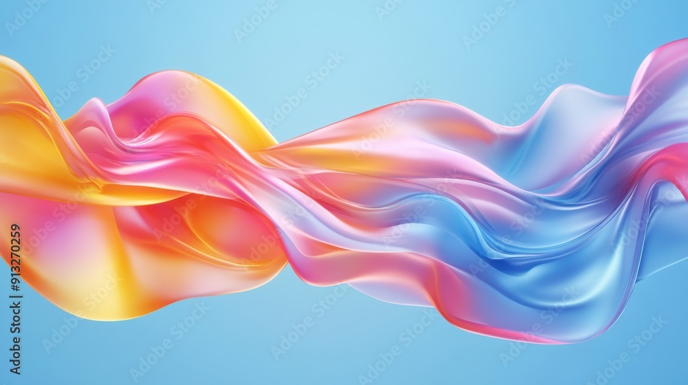 Poster abstract fluid shapes, 3d rendering illustration of colorful pastel color waves and cloth fabric flo