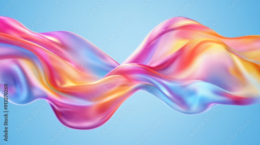 Poster abstract fluid shapes, 3d rendering illustration of colorful pastel color waves and cloth fabric flo