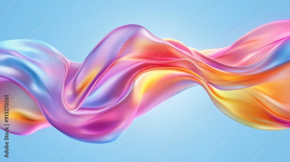 Poster abstract fluid shapes, 3d rendering illustration of colorful pastel color waves and cloth fabric flo