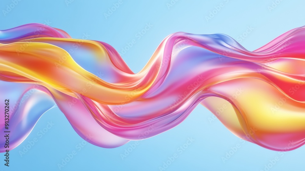 Poster abstract fluid shapes, 3d rendering illustration of colorful pastel color waves and cloth fabric flo