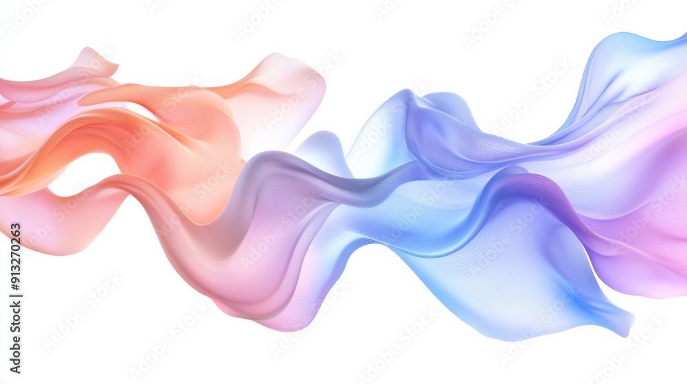 Poster abstract fluid shapes, 3d rendering illustration of colorful pastel color waves and cloth fabric flo