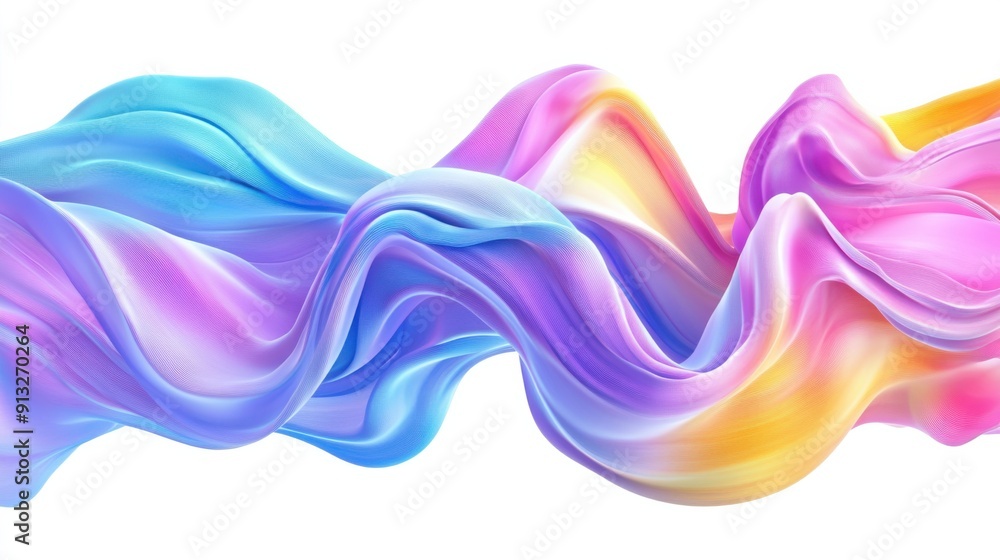 Poster abstract fluid shapes, 3d rendering illustration of colorful pastel color waves and cloth fabric flo