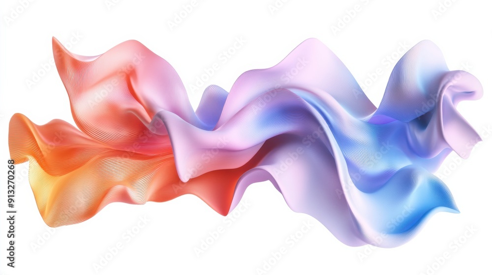 Poster abstract fluid shapes, 3d rendering illustration of colorful pastel color waves and cloth fabric flo