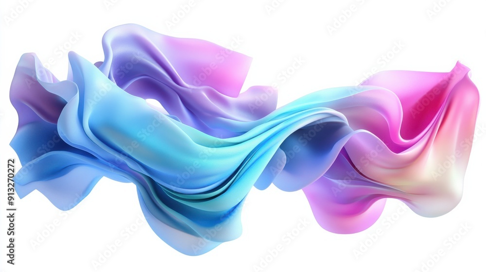 Poster abstract fluid shapes, 3d rendering illustration of colorful pastel color waves and cloth fabric flo