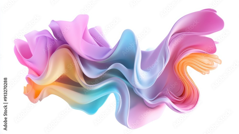 Poster abstract fluid shapes, 3d rendering illustration of colorful pastel color waves and cloth fabric flo