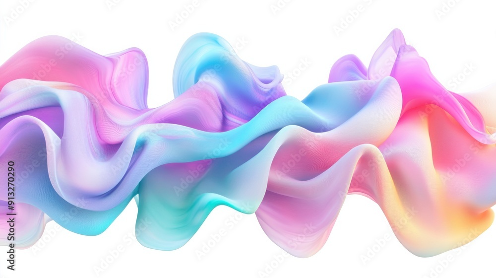 Aufkleber abstract fluid shapes, 3d rendering illustration of colorful pastel color waves and cloth fabric flo