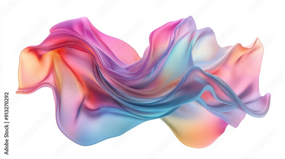 Poster abstract fluid shapes, 3d rendering illustration of colorful pastel color waves and cloth fabric flo