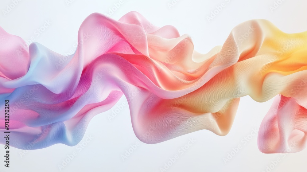 Poster abstract fluid shapes, 3d rendering illustration of colorful pastel color waves and cloth fabric flo