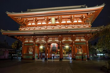 Entrance to the Senso-ji- or Asakusa-dera temple at night, district Asakusa, Tokyo, Japan, Asia