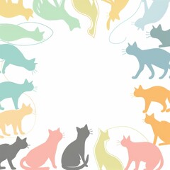 Colorful Cat Silhouettes Frame for White Space.