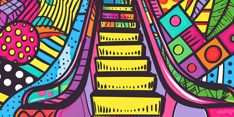 Obraz premium Abstract colorful geometric artwork with an escalator.