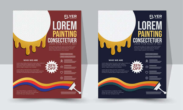 Professional Corporate Flyer Design, Creative Modern Business Flyer Design For Paint Advertisement, With Photo Background Space, Red and Dark Blue Color Flyer Template,  