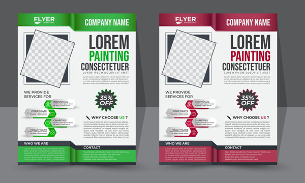 Professional Corporate Flyer, Creative Modern Business Flyer Design, With Photo Background Space, Red and Green Color Flyer Template,  