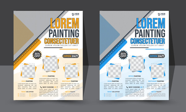 Professional Corporate Flyer Layout, Creative Modern Business Flyer Design, With Multiple Photo Background Space, With Eye-Catching Yellow and Sky  Blue Color Flyer Template. 