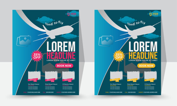 Creative Flyer, Social Media Poster, and Brochure Template for Travel Agencies with Eye-Catching Yellow Design and Red Rose Color Design