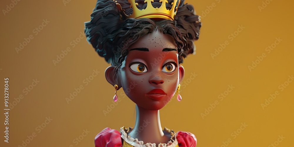 Poster african american queen 3d animation cartoon style, colorful, happy, friendly, 3