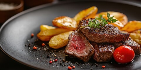 Plate of grilled beef and chips