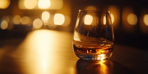 A glass of whiskey at the table